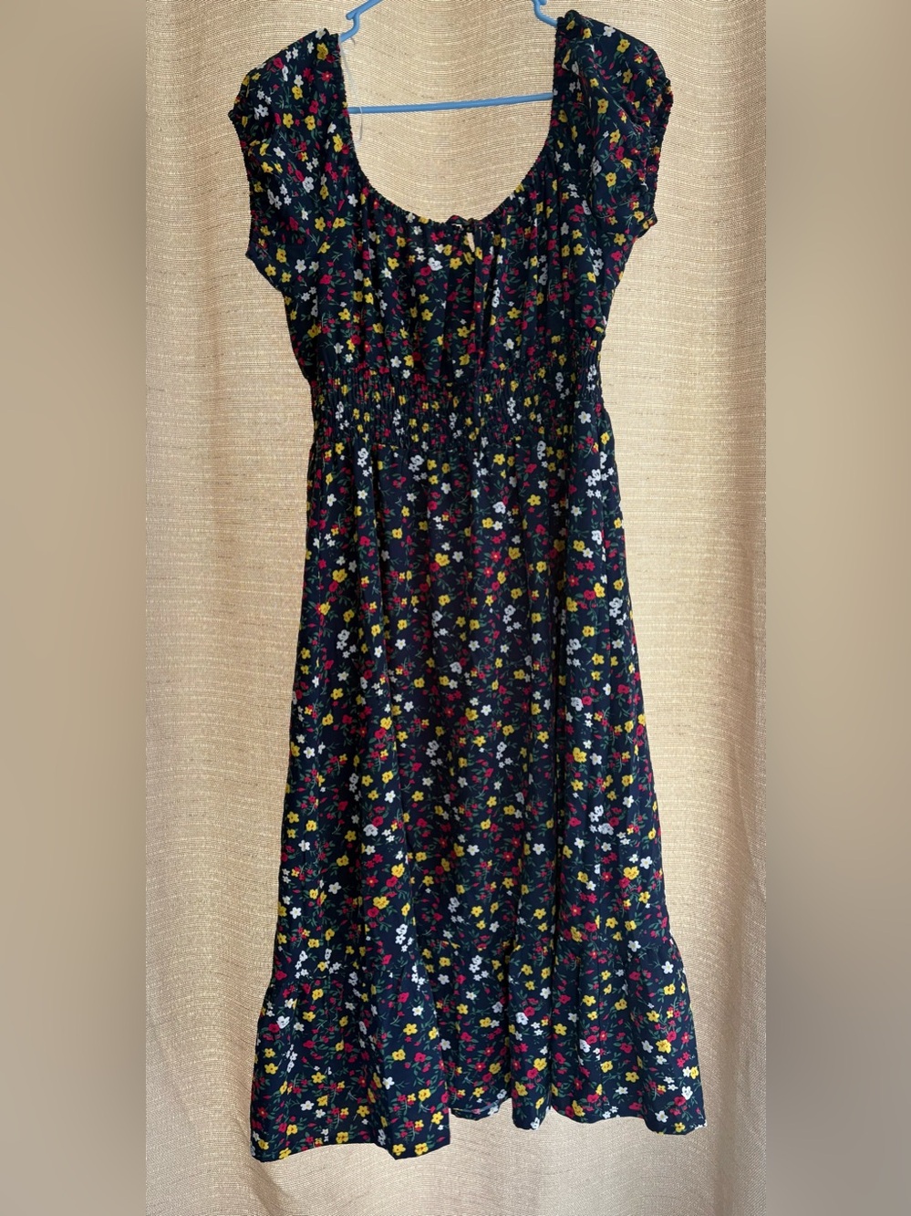 Floral Smocked Midi Dress in Navy - Multicolor Floral